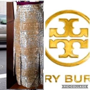Tory Burch Women's Brown Pleated A-line Wool Silk Blend Skirt Size 8 executive